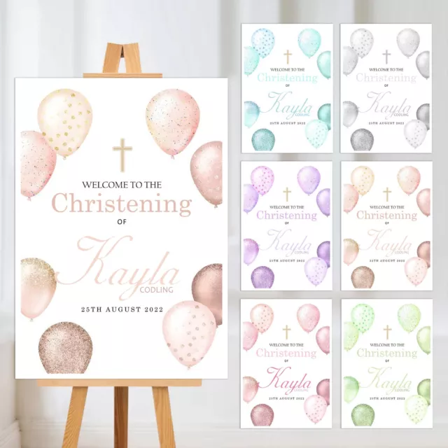 Personalised Christening Baptism Balloon Welcome Sign Poster Foam Board Print