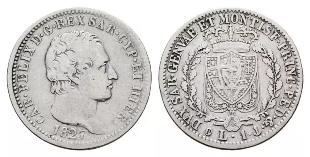 Linnartz ITALIEN SARDINIEN Karl Felix Lira 1827 Genua Sehr schön 3