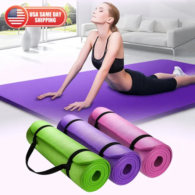 Exercise Yoga Mat 1/2-Inch Thick w/Carry Strap Gym Pilates Meditation Fitness