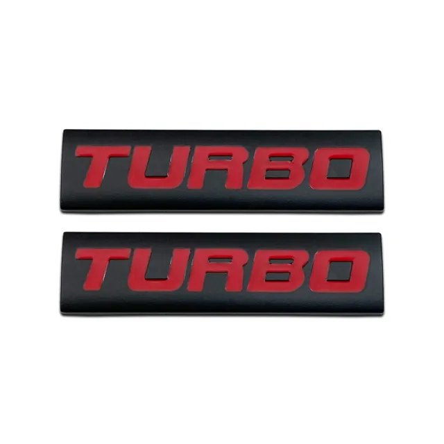 2x Black & Red Metal TURBO Logo Car Emblem V6 V8 Engine Badge SUV Sticker Decal