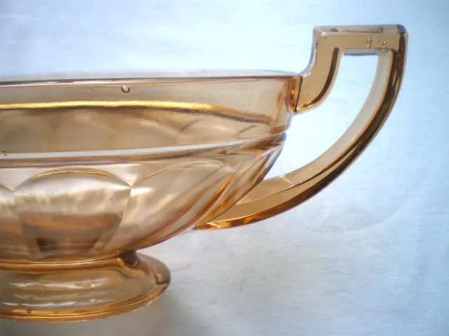 Coupe ovale sur piédouche et anses Art Déco, verre ambre signé Val Saint Lambert 3