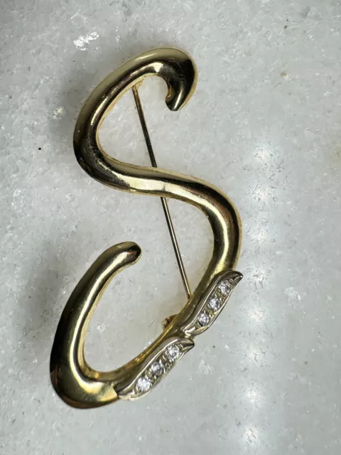 Spilla oro 18 kt con 6 diamanti Lettera S 2