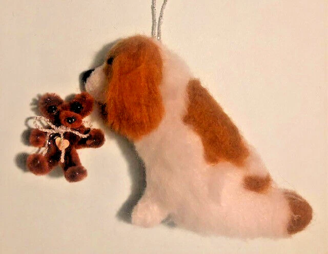 CAVALIER KING CHARLES SPANIEL  with TEDDY BEAR -PART NEEDLE FELTED DOG.