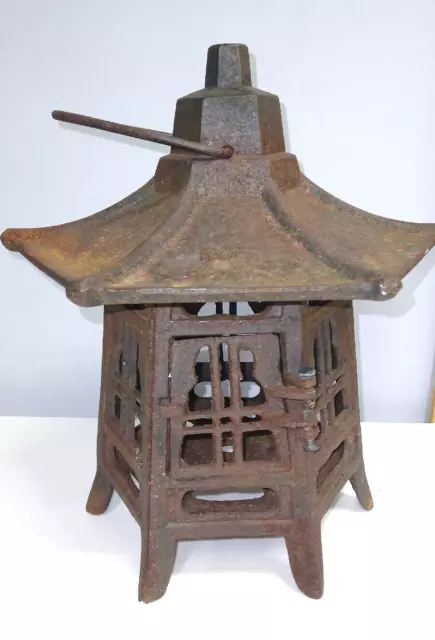 Vintage Cast Iron Pagoda Candle Holder Lantern