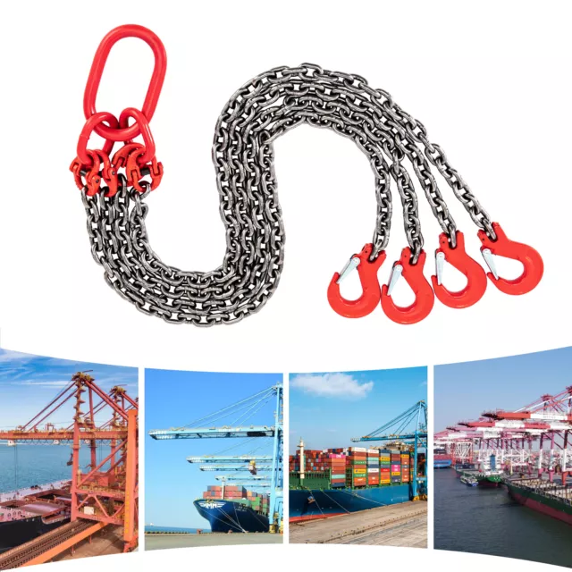 5/16" Lifting Chain Sling G80 Spreader 4-Leg w/ Grab Hooks Tagged 5 Tons