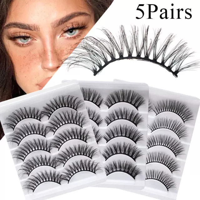 5 Paires 3D Croix Moelleux Faux Cils Naturel False Long Épais Yeux Maquilla *