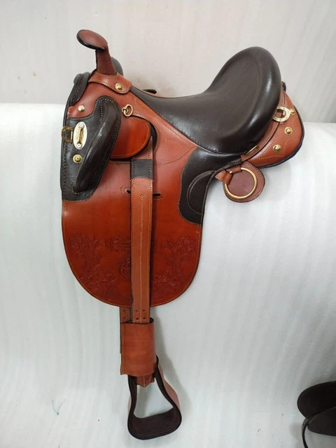 Selle D'attelage Stock Australien - Taille 15 Pouces, Cuir Noir, Neuve, Fabrication Inde