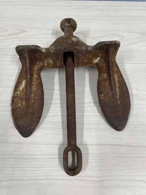 Vintage CAST IRON Boat ANCHOR/10LB galvanized/ Mfg marked Wilco. Pls see pics!