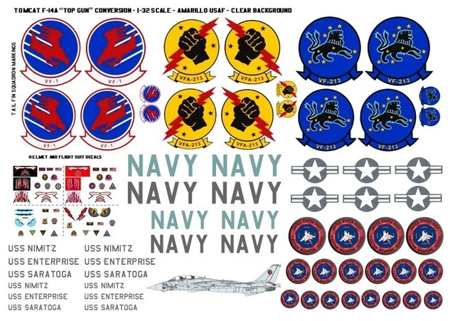 1:32 TOP GUN F-14A Tomcat Conversion Decals (F-14 VF-1 VF-213 VFA-213 ...
