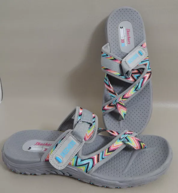 Skechers Reggae Zig Swag Sandals Outdoor Life Womens Sz 8.5 48228 Gray Loop Toe