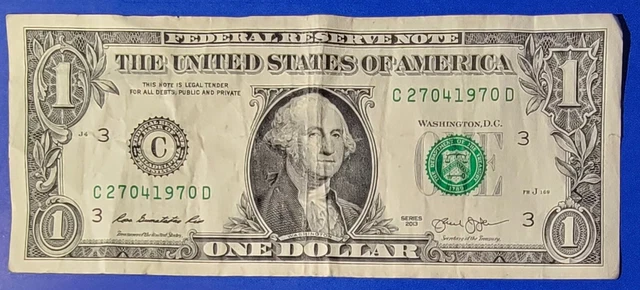 fancy serial number 2013 One Dollar Note BIRTHDAY OR ANNIVERSADY  APRIL 27 1970
