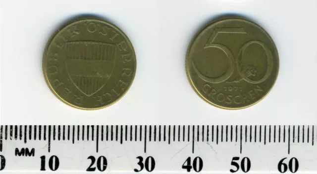 Austria 1971 - 50 Groschen Aluminum-Bronze Coin - Austrian Shield 2