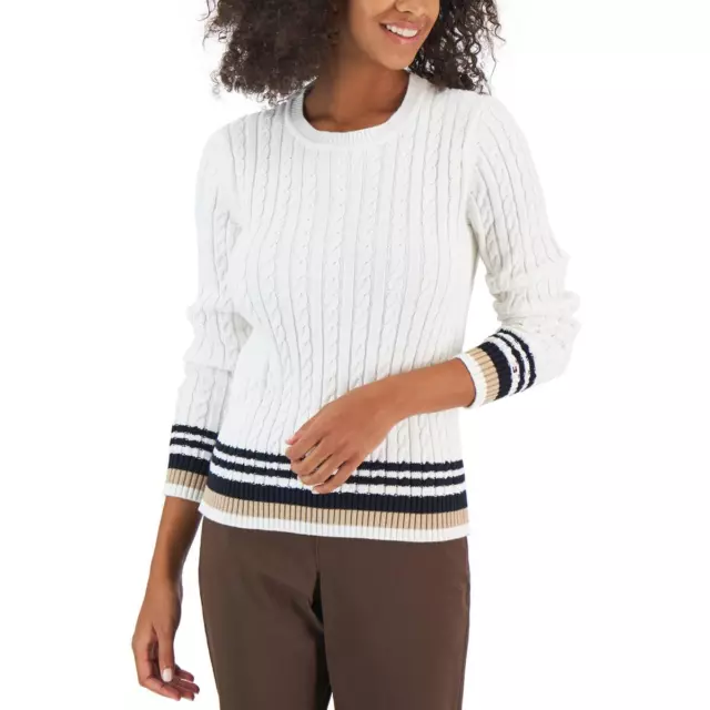 Tommy Hilfiger Womens Cable Knit Pullover Shirt Crewneck Sweater Top BHFO 1553