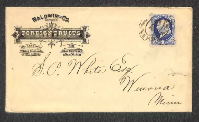 USA SCOTT #182 STAMP BALDWIN CO FOREIGN FRUITS NEW YORK ADVERTISING COVER 1880s