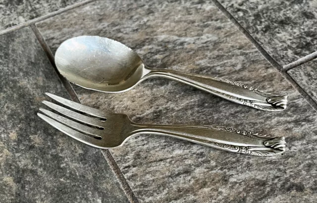 Juego de tenedor y cuchara para bebé pequeño Wallace Stradivarius de plata esterlina 4,5" 40 gramos