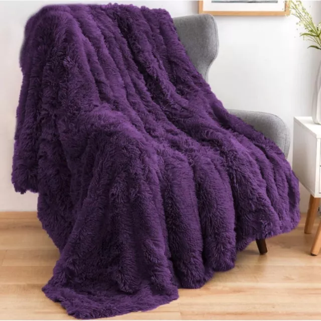 GONAAP Fuzzy Faux Fur Throw Blanket Purple Super Soft Cozy Plush Fuzzy 50x60