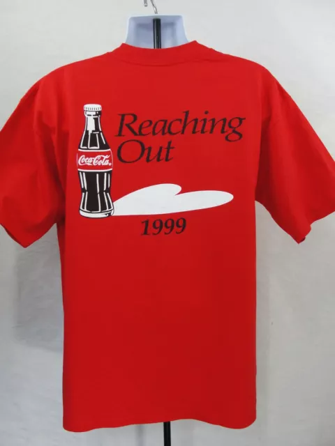 Vintage 90s Coca Cola T Shirt Soda Coke Mens Sz XL Red Double Sided Reaching Out