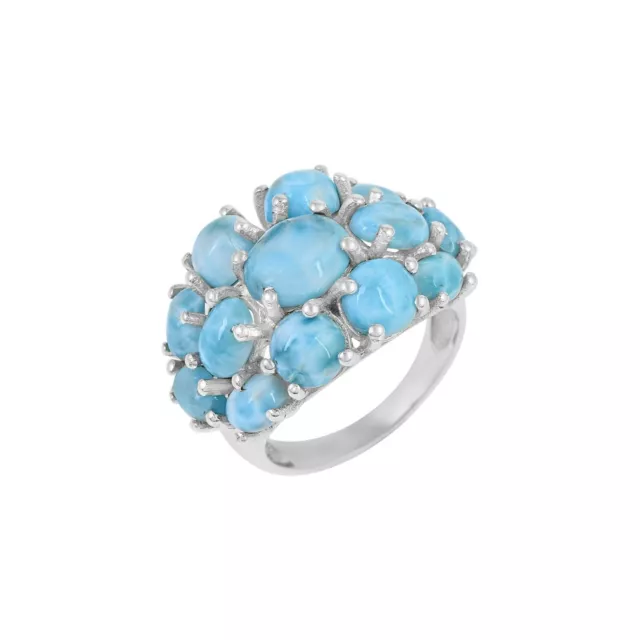 Anillo de racimo de piedras preciosas de pectolita natural/Larimar, joyería... 2