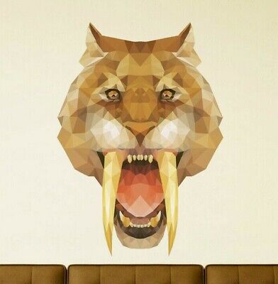 Saber-toothed tiger Sticker, Dog Decal, Polygonal Animal Home Decor, Wall Art