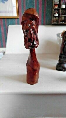 10" Tall Hand Carved Hard Wooden Sculpture African Tribal Art Head Statue Bust