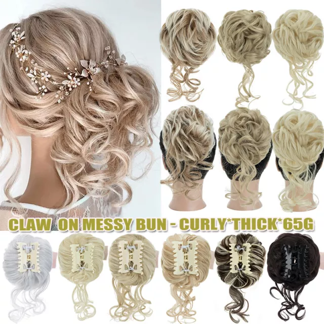 Messy Chignon Extensions Hair Claw Clip Bun Curly Hair Piece Women Wedding Updo