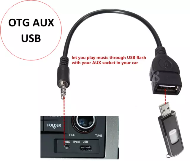 3.5mm Male AUX Audio Plug to USB 2.0 A Female Jack OTG Convertr Lead Adapter BLK