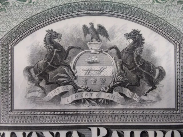 Pennsylvania Railroad Stock Certificate Vtg 1947 Horses Vignette Liberty