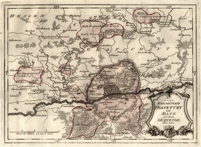 Francfurt Gebiet Original Grabado Mapa de País Reilly 1791