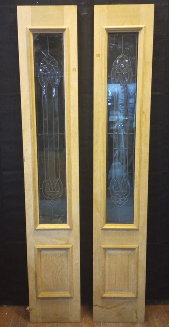 Pair of Narrow Wood & Leaded Insulated Glass Exterior Doors 14" x 80 1/2"