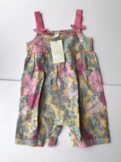 Monsoon Girls Yellow Floral Short Jumpsuit Age 3-4 Years *BNWT*