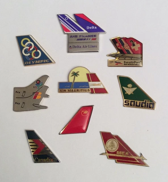 LOT 9 PIN'S LAPEL PIN AIRLINE TAILS DERIVE AVION AIR FRANCE DELTA