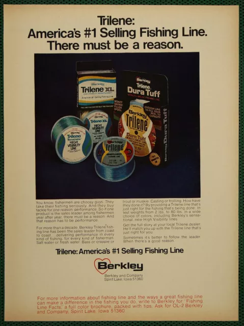 Berkley Trilene Fishing Line Salt Fresh Water Cast Troll Vintage Print Ad 1976