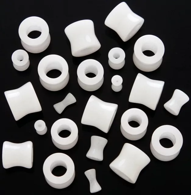 1 Pair 8g 3mm Organic White Quartz Stone Tunnels Plugs Ear Eight Gauge