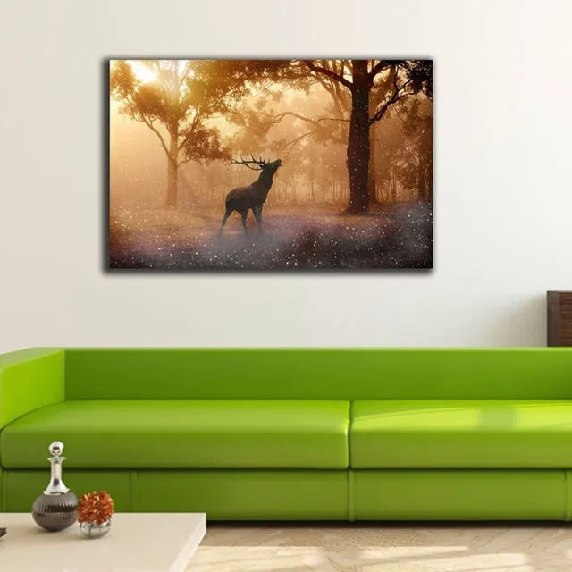 Forest Deer Snow Stretched Canvas Prints Framed Wall Art Home Decor Painting