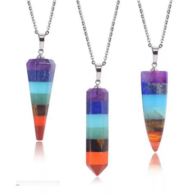 Natural Healing Crystal Quartz Pendulum Pendant 7 Chakra Reiki Stone Necklace