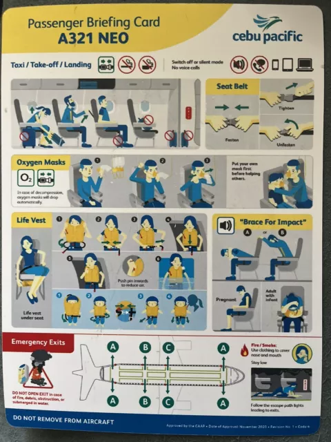Safety Card Cebu Pacific A321 NEO, Philippines