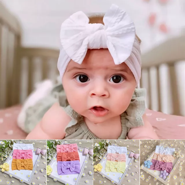 3Pcs Cute Bowknot Baby Girl Hair Band Turban Infant Headband Elastic Bandana#
