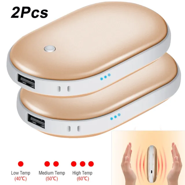 2 Pack Rechargeable Hand Warmers USB Power Bank Electric Pocket Heater Warmer