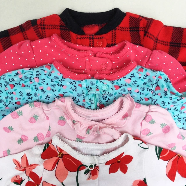 5 ALL CARTERS 3M 3-6 Months Baby Girl Infant Cotton Footed Sleeper Pajama Lot