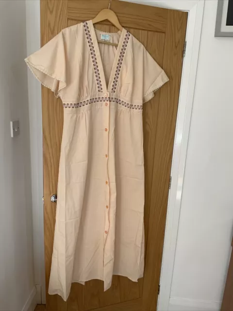 Abito da notte vintage cravatta Queen Eleanor taglia 20 46 marrone pesca retrò anni '70 nuovo
