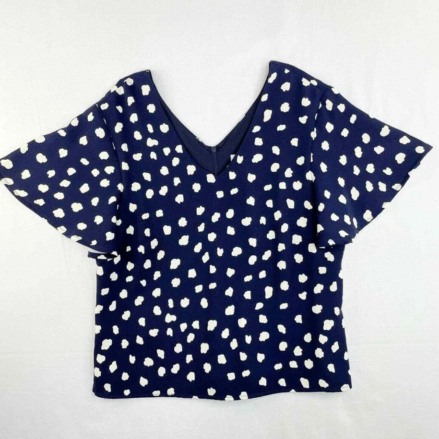 Julie Brown Samantha Top Women's Size 12 Navy Dottie Flutter Sleeve V-Neck NEW