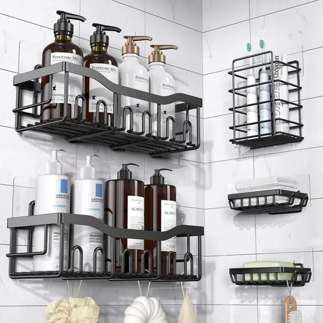 Shower Caddy 5 Pack Adhesive Shower Organizer for Bathroom Storage&Kitchen Rustp