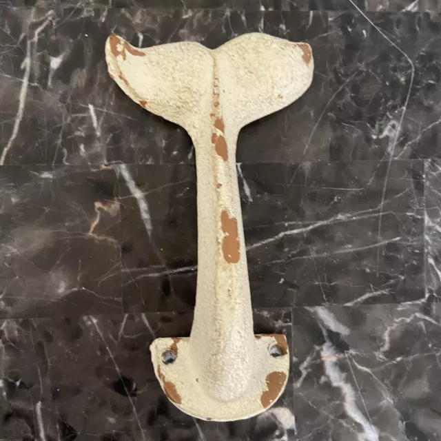 Wrought Iron Nautical Beachy Coat Hat Towel Hanger  Whale Tail Coat Distressed