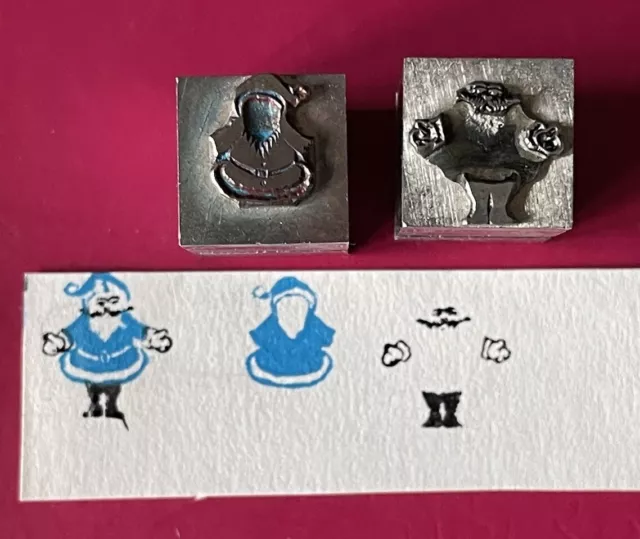 2 Piece Metal Santa FATHER CHRISTMAS Xmas Block Print Type Letterpress Craft #3