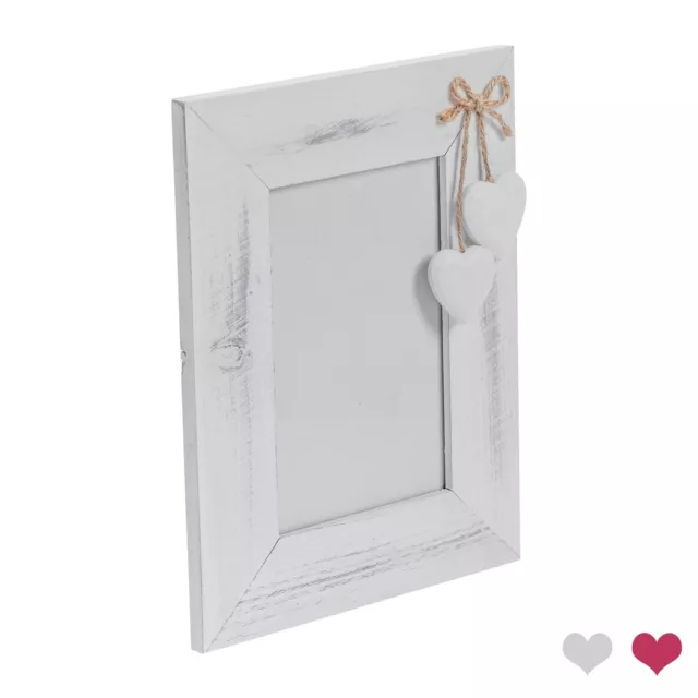 Rustic White Hearts Photo Frame Wooden Standing Picture Display 4 x 6" White