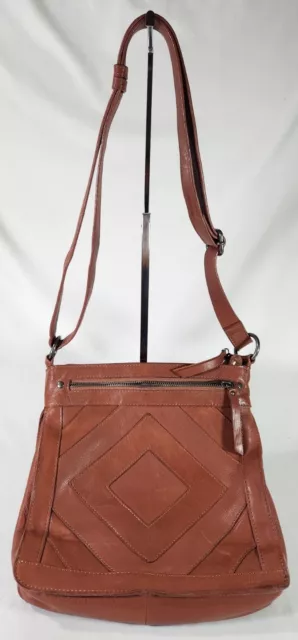 Lucky Brand Chestnut Brown Leather Baldwin Patchwork Crossbody Boho Purse Bag