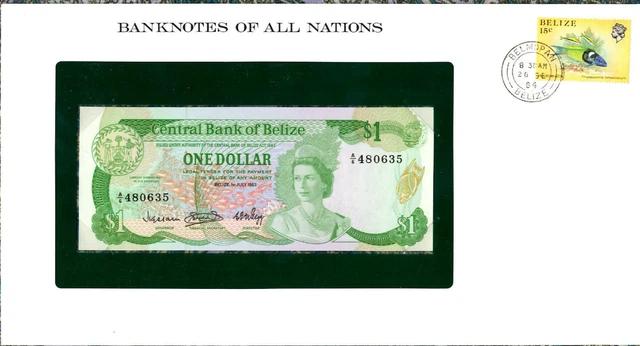 Banknotes of All Nations Belize $1 1983 UNC P-43 Prefix A/6 480635