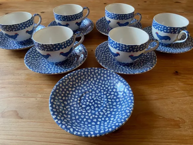 Set of six Chanticleer tea cups and saucers by Alice Cotterell Burleigh England