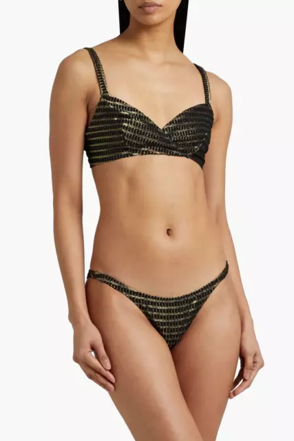 Lisa Marie Fernandez Bikini Set Size 12 ( 3 ) Goldwyn Bullet Jacquard Black Gold