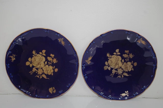 Echt Cobalt BAREUTHER Waldsassen NEW 2 Dessert Plates Bavaria Germany Floral